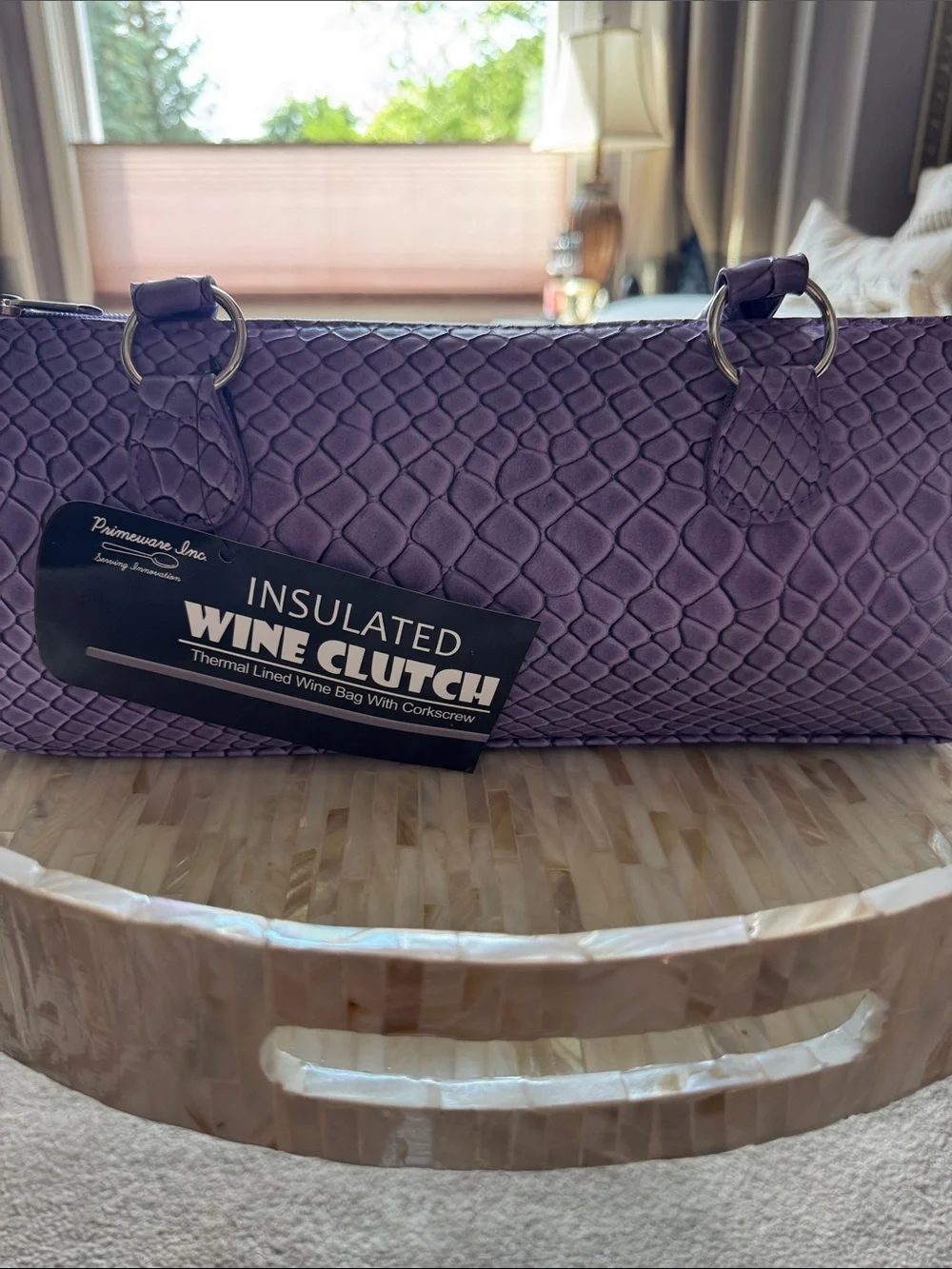 Insulated Wine Clutch - Purple Textured Wristlet